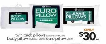 Cheap as Chips Twin pack pillows, body pillow, euro pillow offer