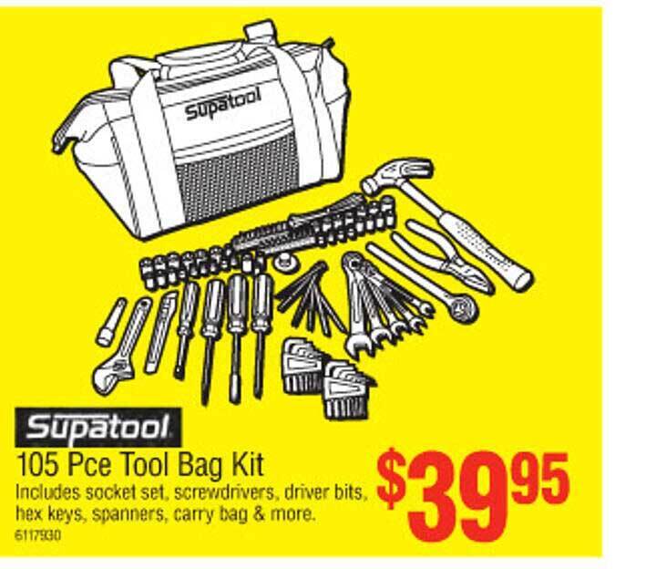 Supatool 105 pce tool bag kit offer at Bunnings