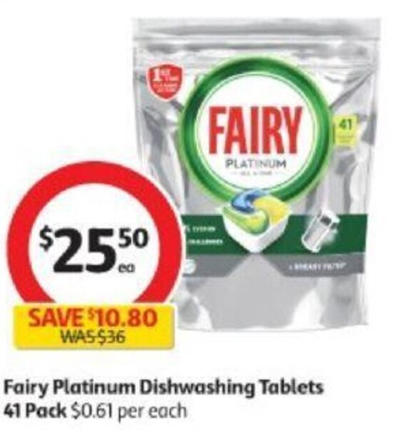 Fairy Platinum Dishwashing Tablets 41 Pack offer at Coles