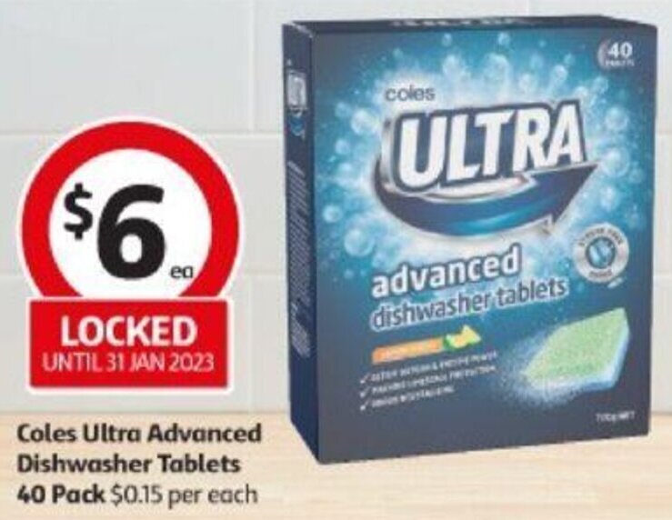 Coles Ultra Advanced Dishwasher Tablets 40 Pacl offer at Coles