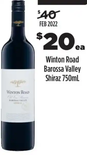 Coles Winton Road Barossa Valley Shiraz 750ml offer