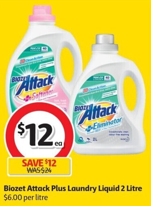 Biozet Attack Plus Laundry Liquid 2 Litre offer at Coles