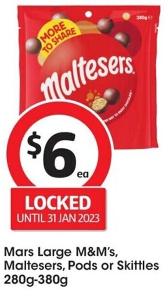 Coles Mars Large M&M's, Maltesers, Pods or Skittles 280g-380g offer