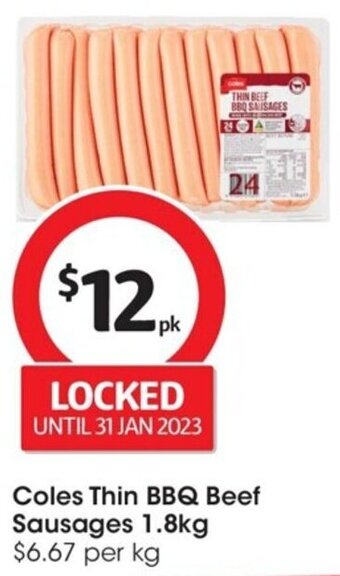 Coles Coles Thin BBQ Beef Sausages 1.8Kg offer