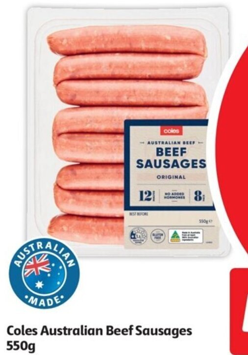 Coles Australian Beef Sausages 550g offer at Coles