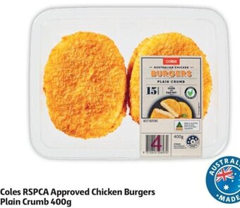 Coles Coles RSPCA Approved Chicken Burgers Plain Crumb 400g offer