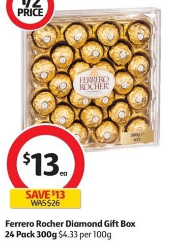 Coles Ferrero Rocher Diamond Gift Box 24 Pack 300g offer