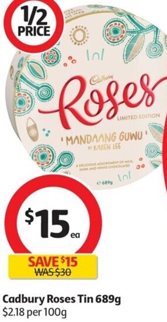 Coles Cadbury Roses Tin 689g offer