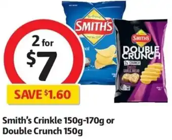 Coles Smith's Crinkle 150g-170g or Double Crunch 150g offer