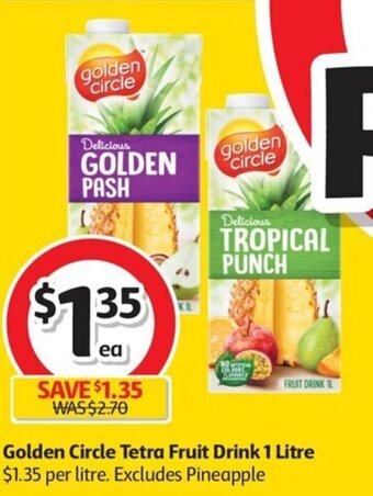 Coles Golden Circle Tetra Fruit Drink 1 Litre offer