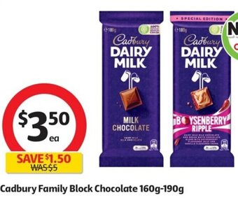 Coles Cadbury Family Block Chocolate 160g-190g offer