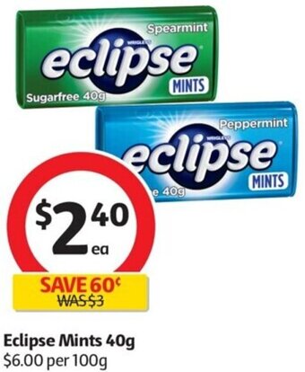 Coles Eclipse Mints 40g offer
