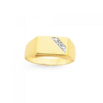 Prouds 9ct gold diamond set gents signet ring offer