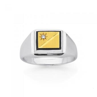 Prouds 9ct gold & sterling silver diamond & onyx gents ring offer