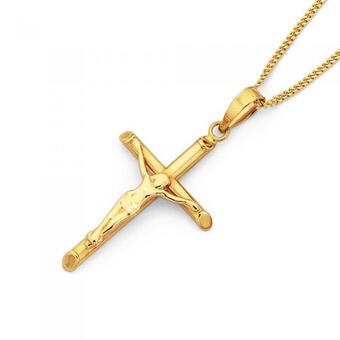 Prouds 9ct gold 26mm crucifix cross pendant offer