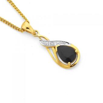 Prouds 9ct gold sapphire & diamond drop pendant offer