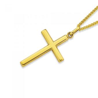 Prouds 9ct gold 22mm plain cross pendant offer