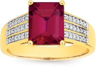 Prouds 9ct gold created ruby & diamond dress ring offer