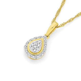 Angus & Coote 9ct gold diamond pear shape drop pendant offer