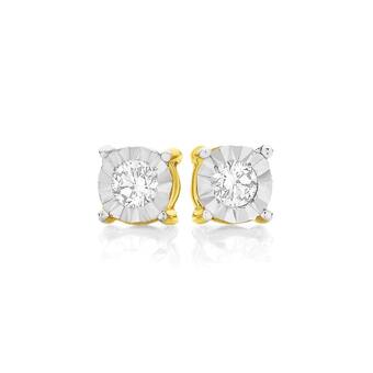 Angus & Coote 9ct gold diamond round brilliant cut miracle plate stud earrings offer