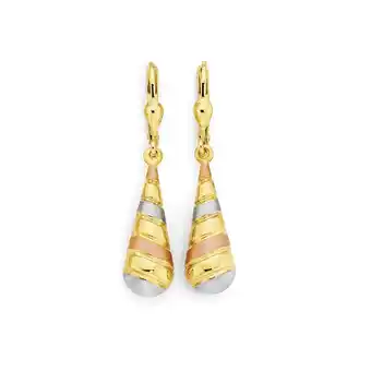 9ct gold tri tone bomber lever back drop earrings