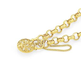 9ct gold 19cm solid belcher diamond padlock bracelet