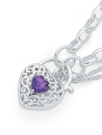Goldmark Sterling silver amethyst filigree padlock bracelet offer