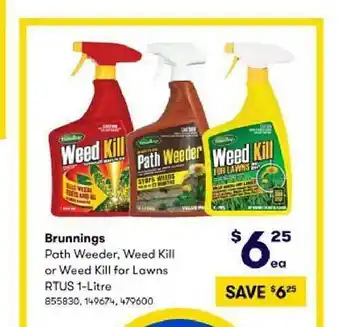 BIG W Brunnings path weeder, weed kill or weed kill for lawns offer