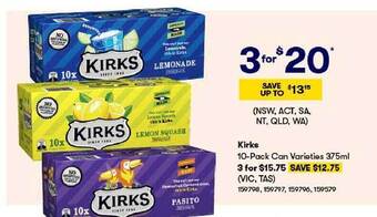 BIG W Kirks 10-pack can varieties 375ml offer