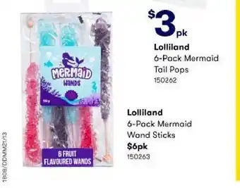 BIG W Lolliland 6-pack mermaid tail pops or wand sticks offer