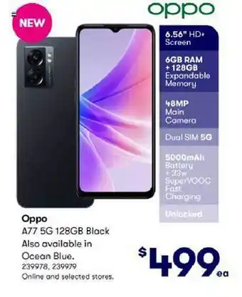 BIG W Oppo a77 5g 128gb black also available in ocean blue. offer