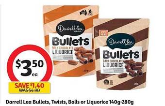 Coles Darrell lea bullets, twists, balls or liquorice 140g-280g offer