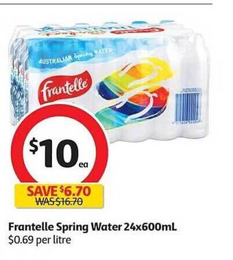 Coles Frantelle spring water 24x600ml offer