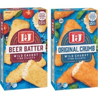 IGA I&j fish wild caught original crumb 1kg or beer batter fish fillets 1.03kg offer