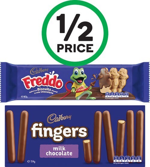 Cadbury chocolate fingers 114g or cadbury freddo biscuits 167g offer at Woolworths