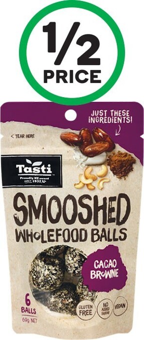Woolworths Tasti smooshed or fruit balls 58-69g – from the health food aisle offer