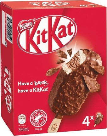 Woolworths Oreo cookie cone or sticks pk 4 or nestle kit kat sticks 360ml pk 4 – from the freezer offer
