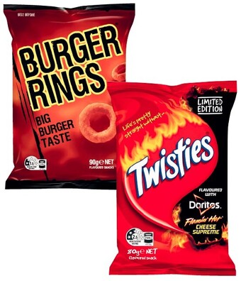 Coles Smith’s twisties, burger rings or cheetos 80g-90g offer