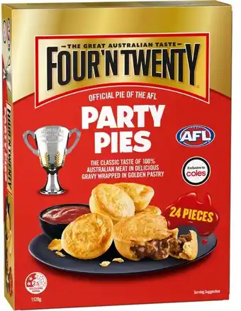 Coles Four‘n twenty party pies 24 pack 1.12kg offer