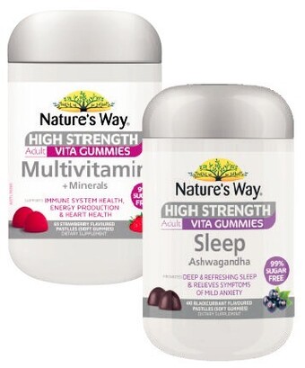 Coles Nature's way high strength sugar free gummies multivitamins 65 pack or sleep 40 pack offer