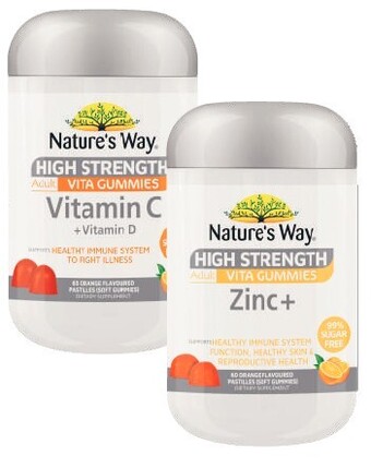 Coles Nature's way high strength sugar free gummies vitamin c 65 pack or zinc + 60p pack offer