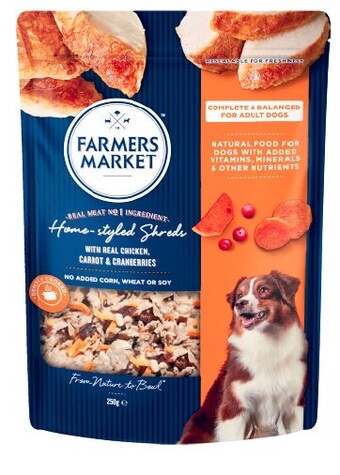 Coles Farmers market home styled shreds dog food 250g offer