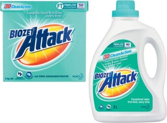 Coles Biozet attack laundry liquid 1.8 litre-2 litre or powder 2kg offer