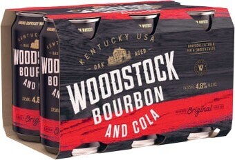 Coles Woodstock 4.8% bourbon & cola cans 6x375ml offer