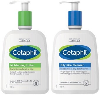 Coles Cetaphil moisturiser lotion or oily skin cleanser 500ml offer