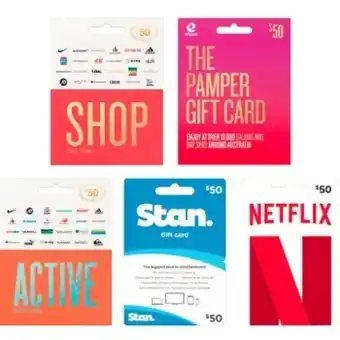 Collect 1,000 bonus points when you buy a $50 shop, pamper, active, stan or netflix gift card when you swipe your flybuys car