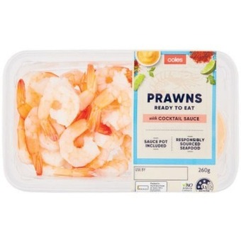 Coles Coles cooked prawns with cocktail sauce 260g offer