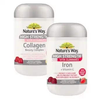 Coles Nature's way high strength sugar free gummies collagen 50 pack or iron 65 pack offer