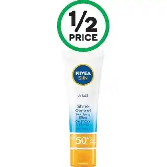 Woolworths Nivea sun uv face shine control spf50+ facial sunscreen 50ml^ offer