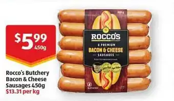 ALDI Rocco's butchery bacon & cheese sausages 450 g offer